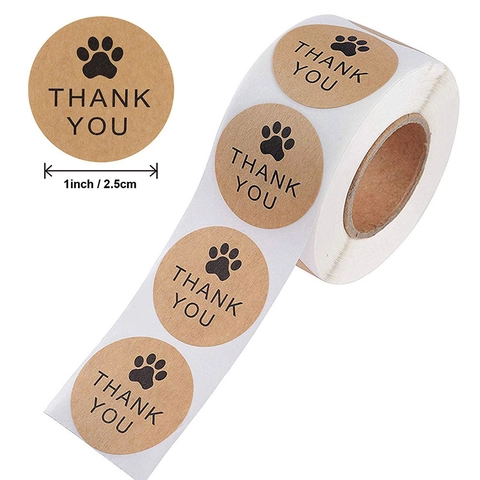 Kraft Paper Thank You Stickers Round Adhesive Labels For Small Business Gift Sealing Baking Heart Paw Pattern Stickers