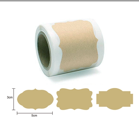 Blank Kraft Paper Label Stickers Roll For Food Jars Kitchen Organization Decorative Rectangular Wavy Edge Tags For Gift Wrapping Identification