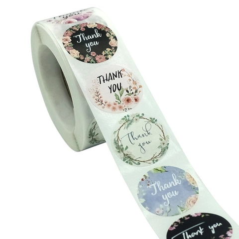 Etichette di Ringraziamento con Ghirlanda Floreale Adesivi per Pasticceria Confezioni Regalo Buste Sigilli Tondi Biglietti