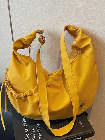 Damen Casual Große Kapazität Nylon Hobo Tasche Mit Seitlichem Kordelzug Plissee Design Mode Halbmond Umhängetasche