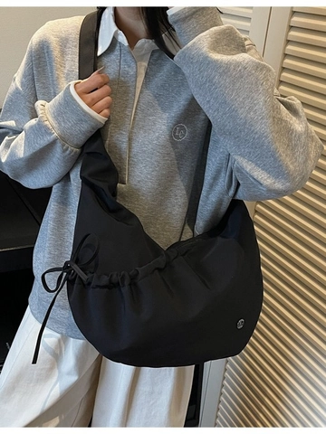 Damen Casual Große Kapazität Nylon Hobo Tasche Mit Seitlichem Kordelzug Plissee Design Mode Halbmond Umhängetasche