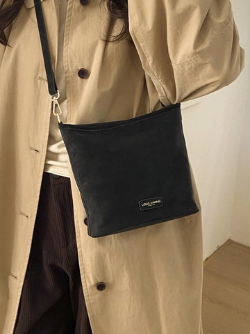 Retro Suede Texture PU Leather Bucket Bag For Women Minimalist Shoulder Bag Casual Underarm Tote Bag Elegant Commuting Purse