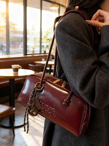 Borsa a Tracolla Vintage in Pelle PU Lucida per Donna Grande Capacità Borsa da Sottobraccio Boston per Pendolare Festa