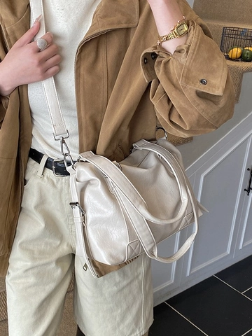 Premium Retro Damen Tote Bag Große Kapazität PU Leder Vielseitig Pendler Schultertasche Umhängetasche Mit Verstellbarem Riemen