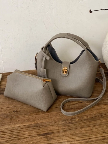 Borsa a Secchiello Donna in Pelle PU Retrò Texture Litchi Tracolla Crossbody Con Chiusura Dorata Borsa a Mano Elegante Quotidiana