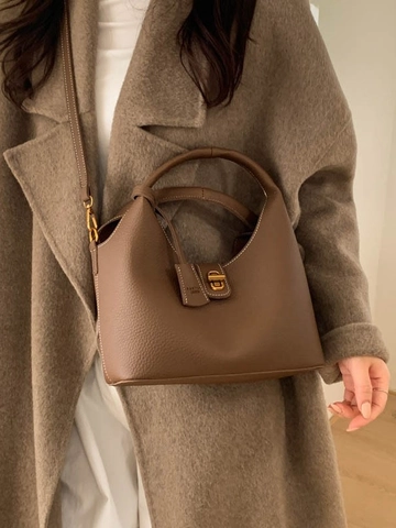Borsa a Secchiello Donna in Pelle PU Retrò Texture Litchi Tracolla Crossbody Con Chiusura Dorata Borsa a Mano Elegante Quotidiana