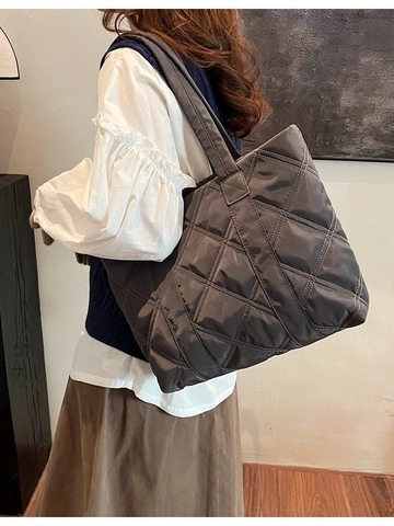 Borsa Tote in Nylon Trapuntato Minimalista per Donna Grande Capacità Trama a Diamante Borsa a Tracolla Casual Morbida Borsa