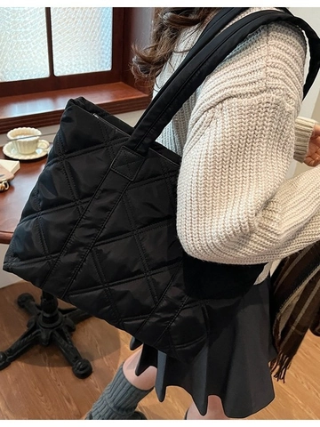 Borsa Tote in Nylon Trapuntato Minimalista per Donna Grande Capacità Trama a Diamante Borsa a Tracolla Casual Morbida Borsa
