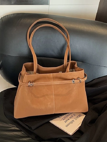 Sac Fourre-Tout Grande Capacité Style Wasteland Vintage Pour Femmes Sac à Épaule De Banlieue En Cuir PU Rétro Avec Boucle En Métal