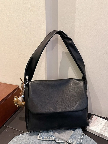 Sac à Épaule en Cuir PU Rétro pour Femmes Grand Sac Fourre-tout avec Pendentif Ours Main Mode Simple Banlieue Cadeau
