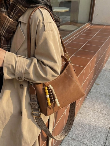 Bolso Sobaco Vintage para Mujer de Terciopelo Gran Capacidad Con Correa Tejida Étnica Y Colgante de Cuentas de Madera Bolso Casual