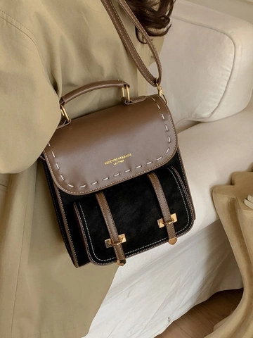 Mini Mochila Retro para Mujer Costuras en Contraste Cuero PU Bolso Pequeño Vintage Bloque de Color Bolso de Escuela Moda Mochila de Viaje