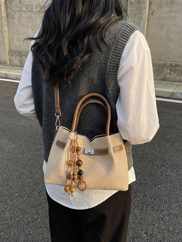 Luxus Vintage Damen Tote Tasche PU Leder Und Kleine Tasche Mit Perlenanhänger Große Kapazität Schulter Umhängetasche Für Damen