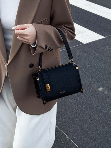 Vintage Lychee Pattern PU Leather Small Square Bag For Women Gold Hardware Twist Lock Shoulder Crossbody Bag Daily Handbag