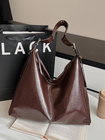 Borsa a Tracolla Donna Grande Capacità Minimalista Lucida in Pelle PU Tote Bag per Pendolari Viaggi Quotidiani Hobo Bag