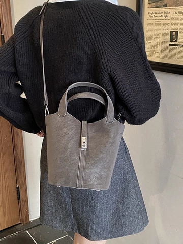 Bolso Bombonera de Cuero PU Vintage para Mujer Con Cierre de Metal Moda Color Sólido Bolso de Hombro Gran Capacidad