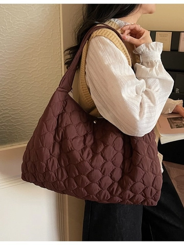 Fashion Women Quilted Puffer Tote Bag Large Capacity Wave Pattern Padded Shoulder Bag Solid Color Casual Commuting Handbag
