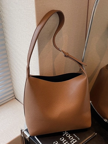 Damen Litschi-Muster PU-Leder Schultertasche Retro Minimalistische Eimer Hobo Tasche Große Kapazität Täglich Pendeln Umhängetasche