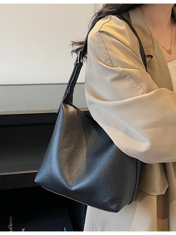 Damen Litschi-Muster PU-Leder Schultertasche Retro Minimalistische Eimer Hobo Tasche Große Kapazität Täglich Pendeln Umhängetasche