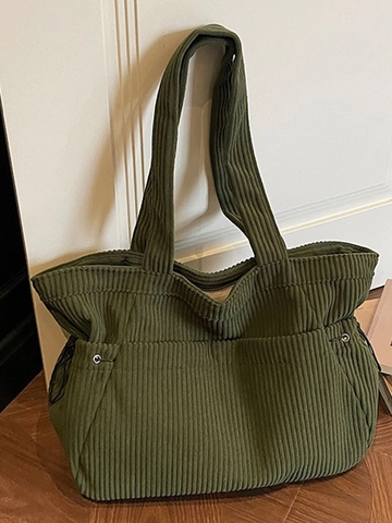 Damen Große Kapazität Cord Tote Tasche Japanischer Retro Lässige Umhängetasche Mit Seitlichem Kordelzug Für Studenten