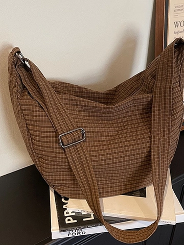 Damen Große Kapazität Karo Segeltuch Umhängetasche Vintage Hobo Knödel Schultertasche Mit Verstellbarem Gurt Lässige Reise Tote