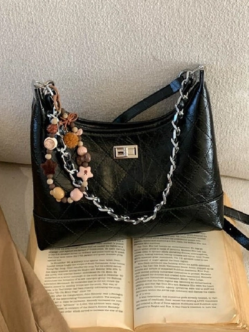 Vintage Women's Quilted PU Leather Shoulder Bag With Chain Strap Sophisticated Retro Hobo Bag Large Capacity Underarm Bag