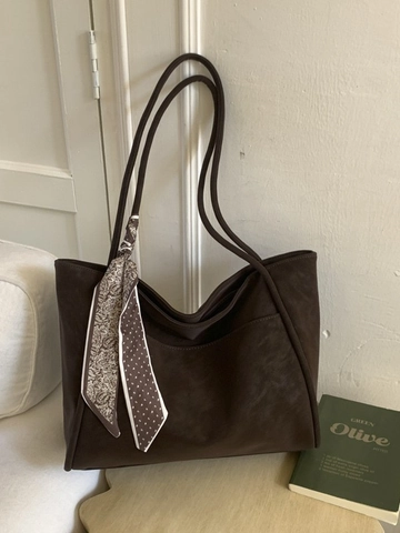 Borsa Tote da Donna in Pelle PU Opaca Retrò Grande Capacità Borsa a Spalla da Pendolare Con Foulard Decorativo Minimalista