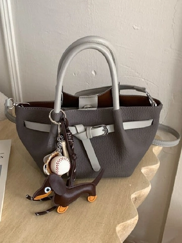 Bolso Cubo Casual de Cuero PU para Mujer Con Colgante de Perro Béisbol Bolso de Hombro Retro Minimalista para Mujer