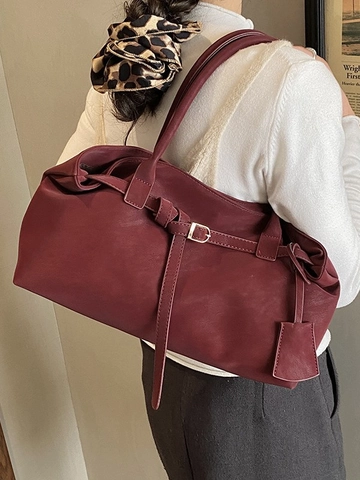 Borsa Tote Grande in Pelle PU Opaca Vintage per Donna Borsa a Spalla Pendolare Con Fibbia Decorativa e Ciondolo Borsa a Mano Versatile