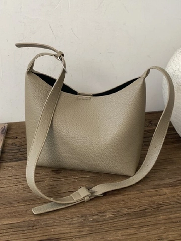 Bolso de Cubo de Hombro de PU Granulado Minimalista Retro para Mujer Bolso de Bandolera de Viaje Diario Con Correa Ajustable y Bolso Pequeño