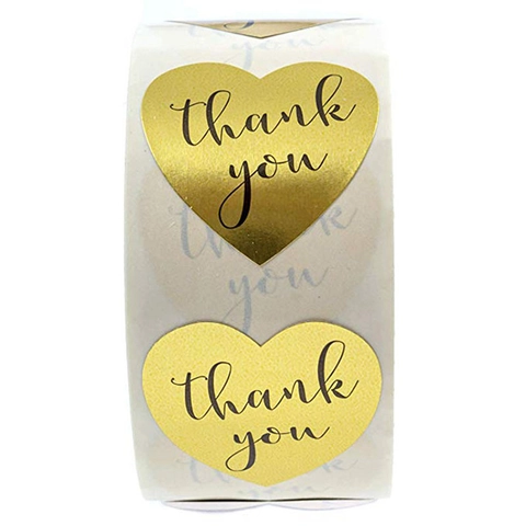 Μεταλλικά Χρυσά Αυτοκόλλητα Καρδιά Thank You Αυτοκόλλητες Ετικέτες για Συσκευασία Δώρων Γάμος Σφράγιση Φακέλων Διακόσμηση