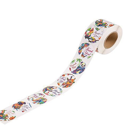 Dieren Bloemen Thank You Stickers Rol Gekleurde Ronde Zelfklevende Etiketten Voor Zakelijke Cadeauverpakking Bruiloft Envelop