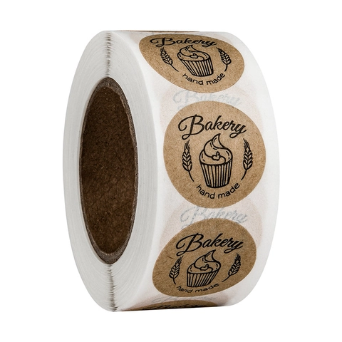 Etichette Adesive Rotonde in Carta Kraft per Panetteria Fatto a Mano Motivo Cupcake Grano per Decorazione Imballaggio Alimentare