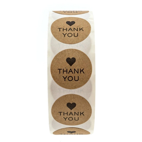Minimalist Round Kraft Paper Thank You Stickers Heart Pattern Seal Labels For Gift Wrapping Bakery Handmade Decor