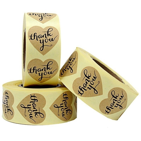 Adesivi a Forma di Cuore Thank You Etichette Sigillanti in Carta Kraft per Confezioni Regalo Buste Forniture per Matrimoni Stile Disegnato a Mano
