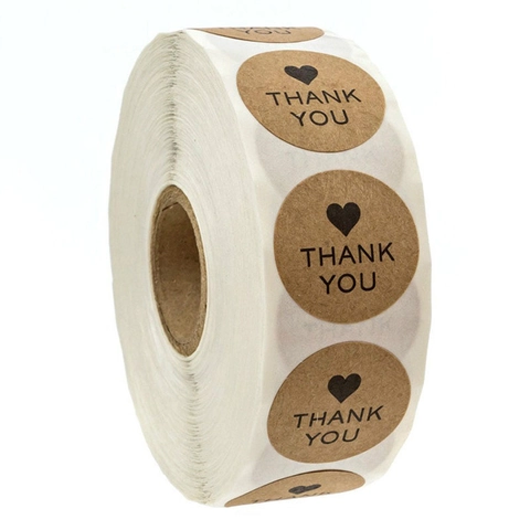 Minimalist Round Kraft Paper Thank You Stickers Heart Pattern Seal Labels For Gift Wrapping Bakery Handmade Decor