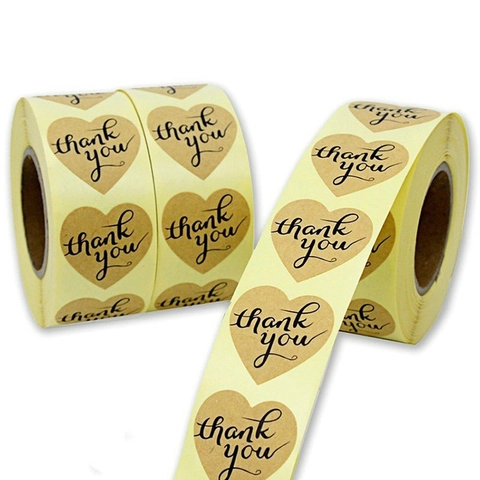 Adesivi a Forma di Cuore Thank You Etichette Sigillanti in Carta Kraft per Confezioni Regalo Buste Forniture per Matrimoni Stile Disegnato a Mano