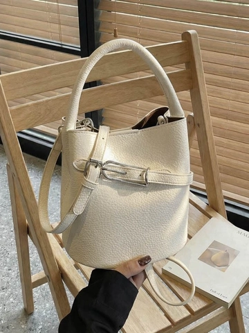 Sac Seau pour Femme en Cuir PU Minimaliste Motif Litchi Sac à Bandoulière Grande Capacité Fourre-tout Avec Boucle Argentée
