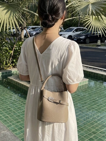 Sac Seau pour Femme en Cuir PU Minimaliste Motif Litchi Sac à Bandoulière Grande Capacité Fourre-tout Avec Boucle Argentée