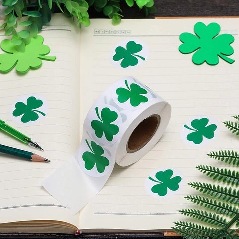 Adesivi a Trifoglio per il Giorno di San Patrizio Motivo a Trifoglio Verde Etichette Decorative Tonde per Confezioni Regalo Sigillo Buste Forniture per Feste