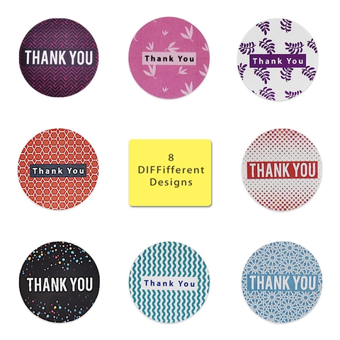 Round Thank You Stickers Roll Multi Design Adhesive Sealing Labels For Gift Wrap Packaging Business Decor Envelope Seal