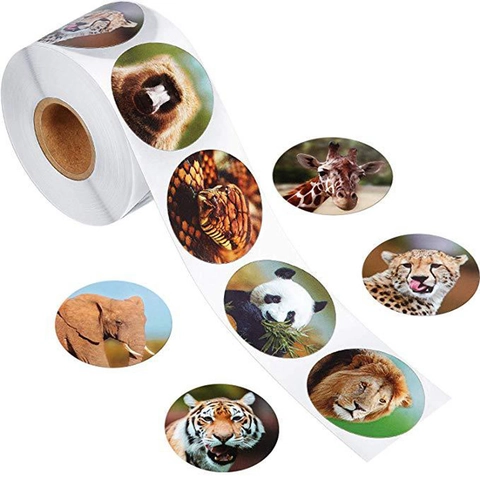 Realistische Wildtier Aufkleber Rolle Panda Löwe Tiger Rund Selbstklebende Etiketten Für Kinder Belohnung Geschenk Verpackung Siegel