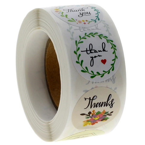 Floral Thank You Stickers Roll For Wedding Gift Box Sealing Labels Celebrating Decoration Round Paper Labels Stickers