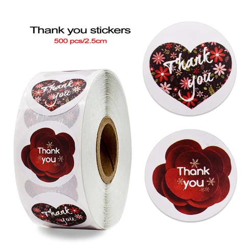 Rotolo di Adesivi Floreali Thank You Forma di Cuore Etichette per Sigillare Buste per Matrimonio Festa Affari Etichette Adesive