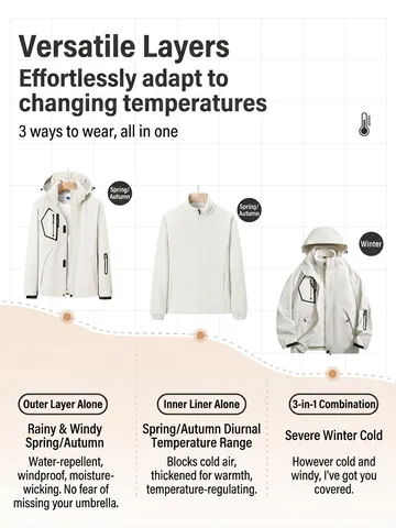 Giacca Impermeabile da Esterno Unisex Con Fodera in Pile Rimovibile Cappotto da Alpinismo Con Cappuccio Antivento Inverno Abbigliamento Sportivo 3-in-1 Caldo