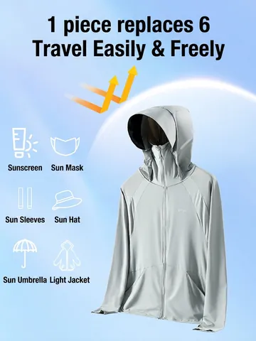 Abbigliamento da Donna per Protezione Solare all'Aperto Seta di Ghiaccio UPF50+ Giacca Traspirante Leggera con Maschera Cappuccio Sport