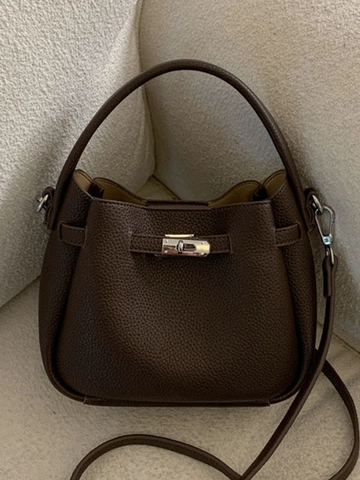 Mode PU Leder Beuteltasche Litchi Muster Große Kapazität Handtasche Silber Drehverschluss Umhängetasche Für Damen