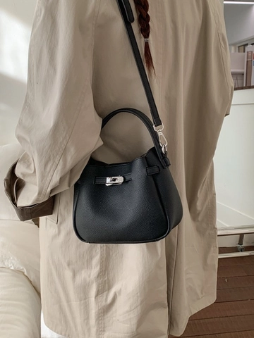 Mode PU Leder Beuteltasche Litchi Muster Große Kapazität Handtasche Silber Drehverschluss Umhängetasche Für Damen