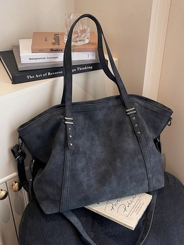 Borsa Tote in Pelle PU Grande Capacità Vintage per Donna Con Borchie a Stella in Metallo Borsa a Tracolla Casual per Lavoro Viaggio