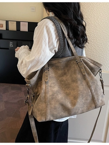 Borsa Tote in Pelle PU Grande Capacità Vintage per Donna Con Borchie a Stella in Metallo Borsa a Tracolla Casual per Lavoro Viaggio